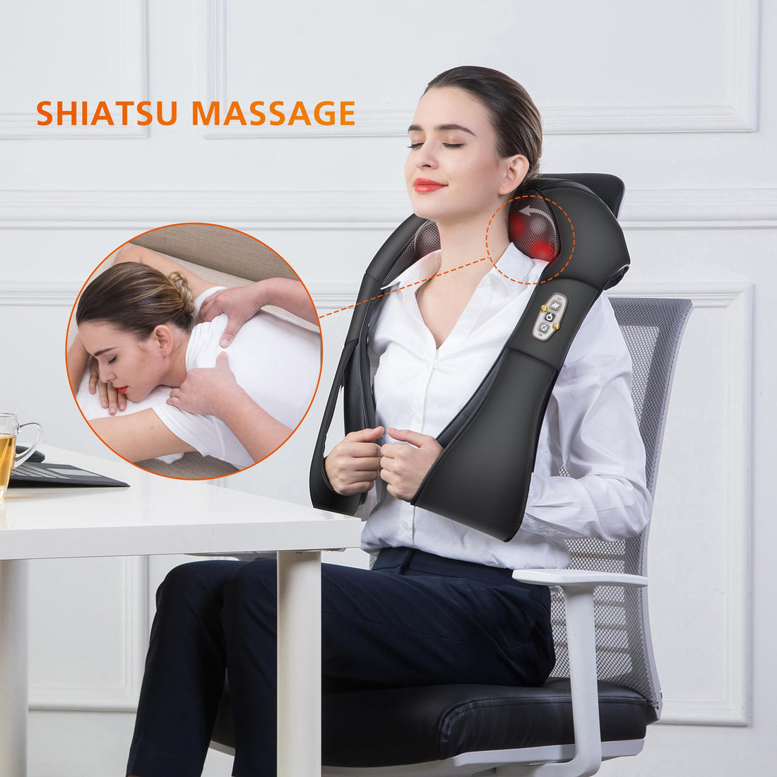HEALWELL™ Heated Shiatsu Neck & Shoulder Massager – Deep Kneading Electric Pillow